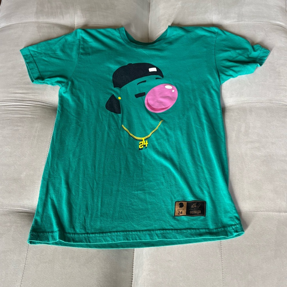 Men's Teal Graphic Tee with Pink Bubble Print